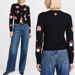 Alice + Olivia Ruthy Mushroom Embroidered Cardigan Sweater Size M